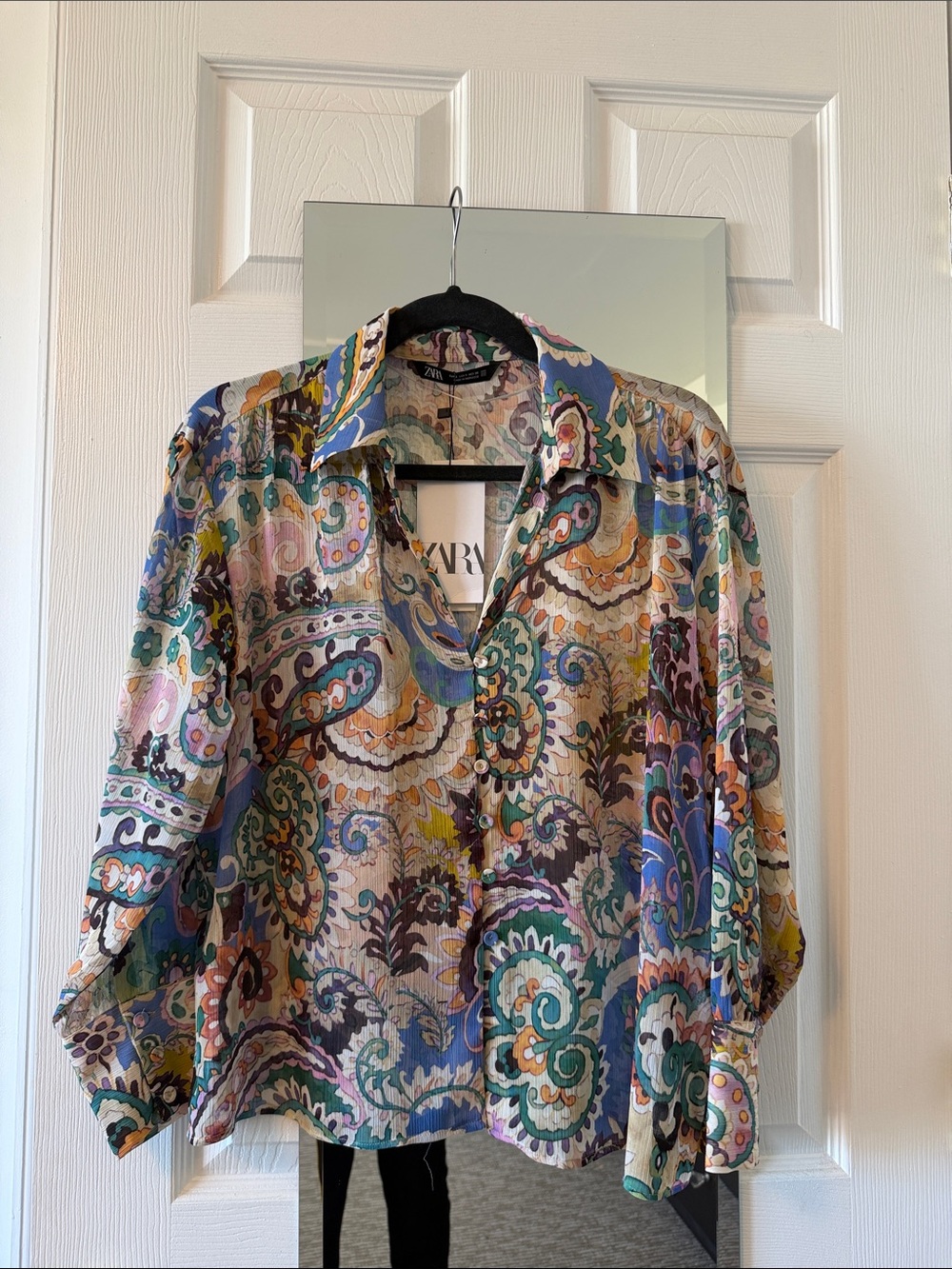 Zara Multicolor Paisley chiffon-Blend Shirt in Teal, Blue & Purple